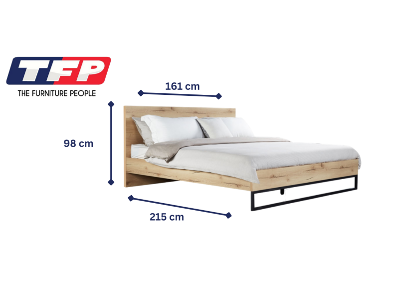Wooden/ Timber Contemporary Queen Bed Frame with Metal Leg in Natural Oak Colour - Coogee